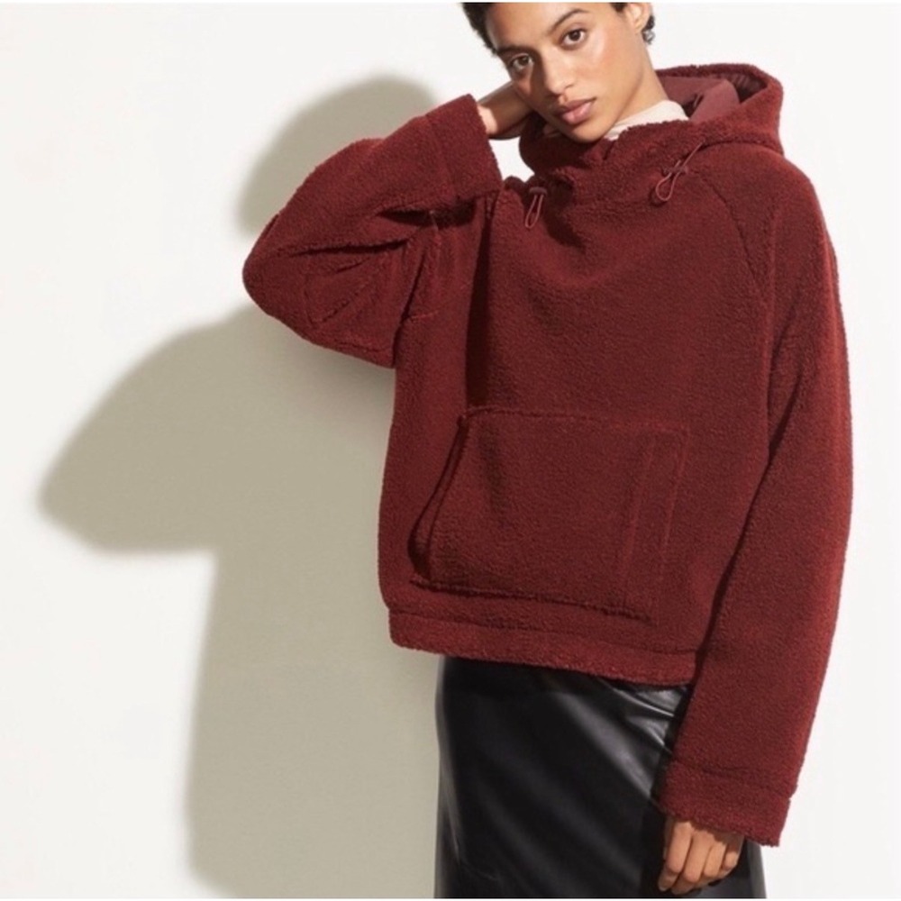 Vince Hoodie Women XS Burgundy Excellent Faux Fur Teddy Pullover V632291244